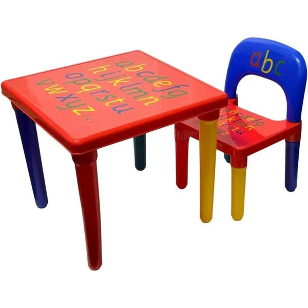 ABC Plastic Table & Chair Set – Durable Kids Furniture for Learning & Play (Red & Blue)