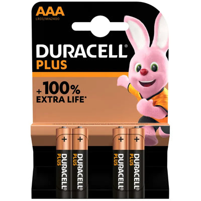 4x Duracell Plus AAA Batteries LR03 Non Rechargeable