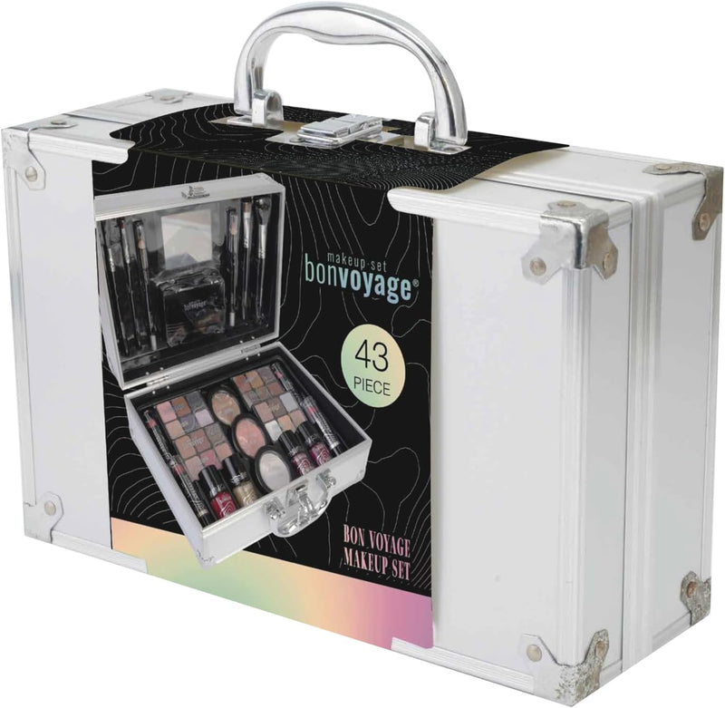 43-Piece Makeup Set in Portable Metal Briefcase Includes Lipstick Eyeshadows Blush Nail Polish & More Women's Gift with Mirror and Compact Design