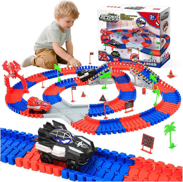 Race Track Toy for 3-7 Year Old Kids, Spider Construction Race Tracks & Cars Toy Set for Boys