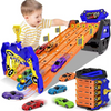 Upgraded 5 Tracks Truck Toy Cars for Boys Portable Race Track Truck Toy 5 Race Cars Carrier Vehicles Set for Kids Girls