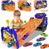Upgraded 5 Tracks Truck Toy Cars for Boys Portable Race Track Truck Toy 5 Race Cars Carrier Vehicles Set for Kids Girls