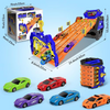 Upgraded 5 Tracks Truck Toy Cars for Boys Portable Race Track Truck Toy 5 Race Cars Carrier Vehicles Set for Kids Girls