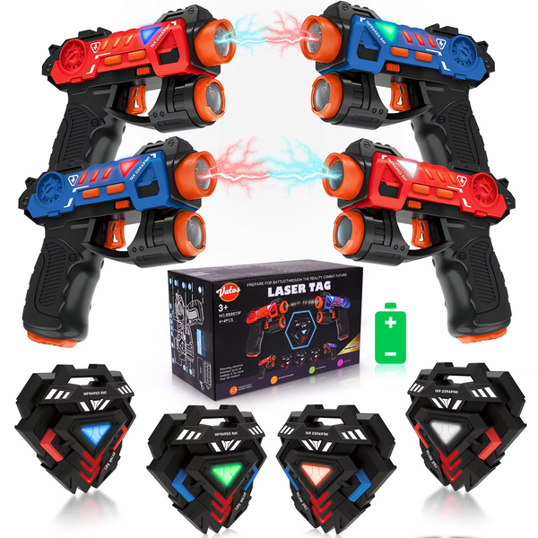 Laser Tag Guns Set 4x Infrared Mini Laser Tag Blaster for Kids with Badges Indoor Outdoor Game Toy for Age 4+ Boys Girls