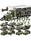 25 in 1 Green Military Big Truck Toys Army Men Tanks Set Mini Battle Car Toy for Kids Birthday Christmas Gift