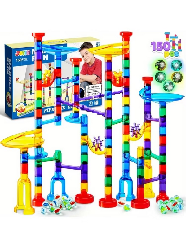 150Pcs Glowing Marble Run Construction Building Blocks Toys with 5 Glow in The Dark Glass Marbles For Kid Chirstmas Gift