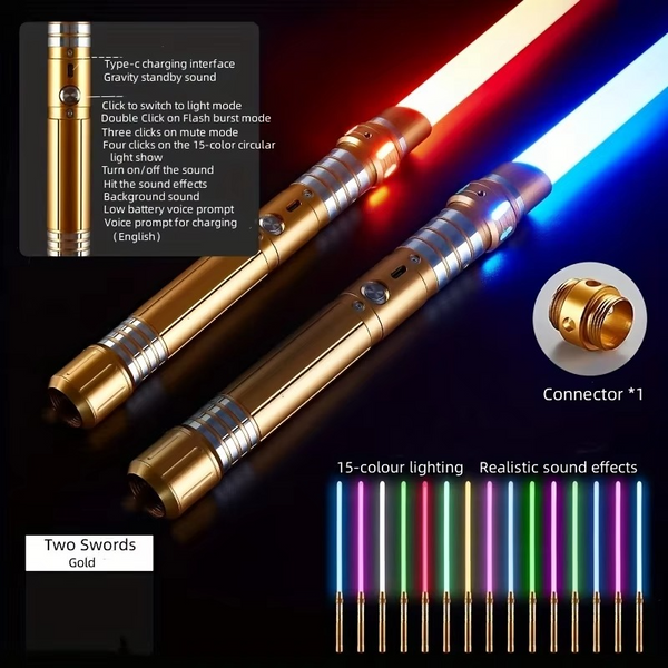 15-color 2-in-1 Metal Gravity Sensing Light up Saber Toy Sword, Light sword Upgraded Version Party Glow Sword for Halloween and