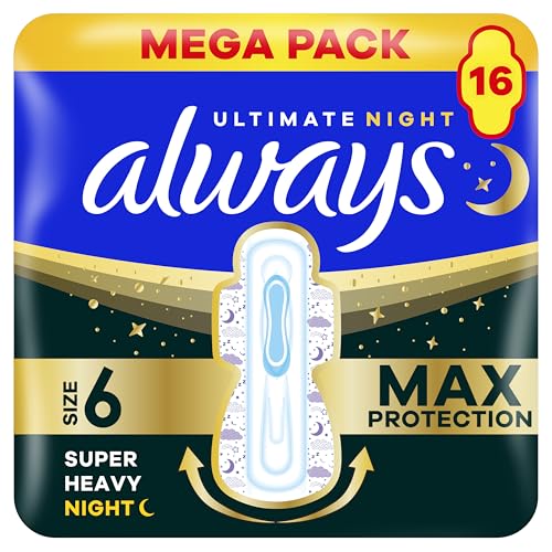 Always Ultra Sanitary Towels Secure Ultimate Night (Size 6) with Wings 3 x 16 Pads, Super Absorbent and Ultra Thin, for Menstrual Periods