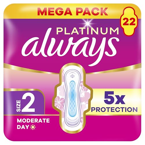 Always Platinum Long (Size 2) Sanitary Towels with Wings 22 Pads | Next Day Delivery