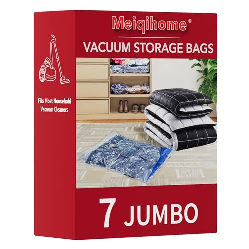 Vacuum Storage Bags 7 Jumbo, Space Saver Sealer Bags, Airtight Compression Bags for Clothes, Pillows, Comforters, Blankets, Bedding